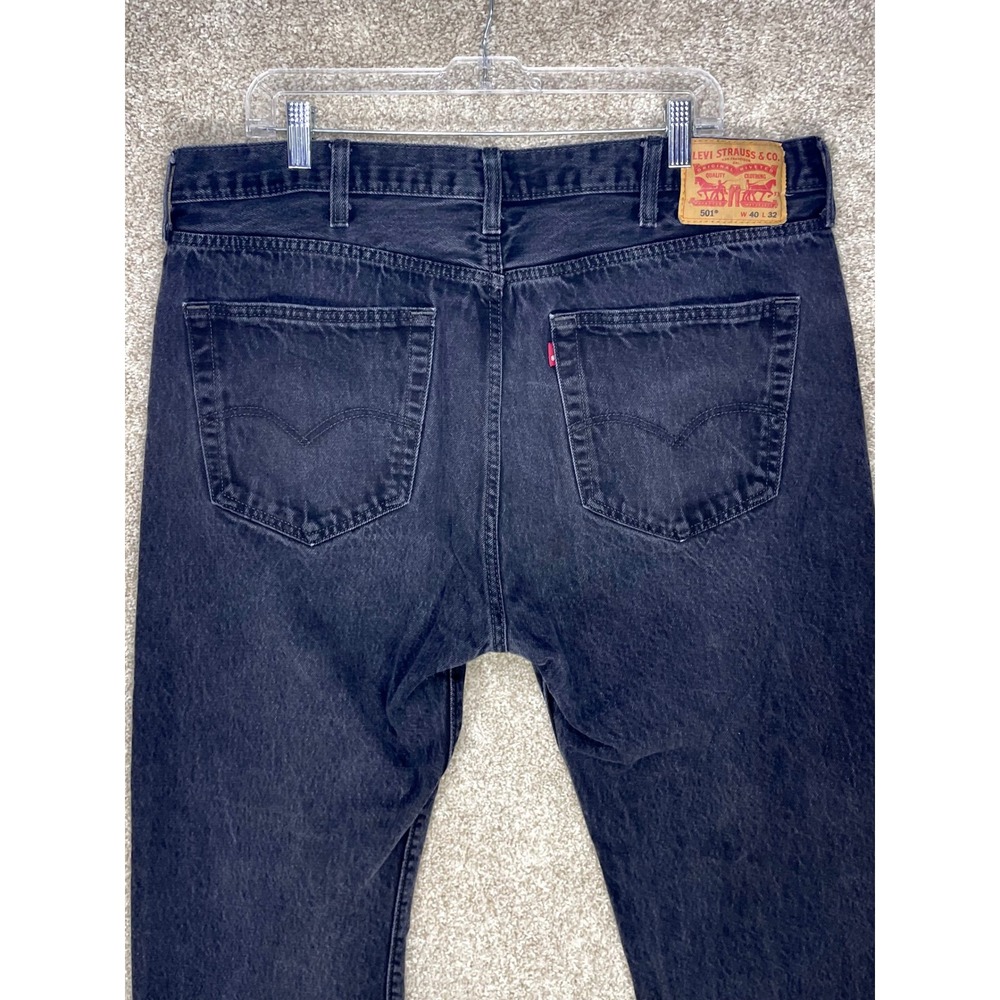 Levi's 501 Original Fit Button Fly Jeans Mens 40x32 Faded Black Straight Denim - Picture 4 of 11